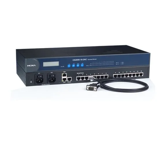 Moxa Moxa CN2650I-16-2AC 16-port RS-232/422/485 device server — product photo