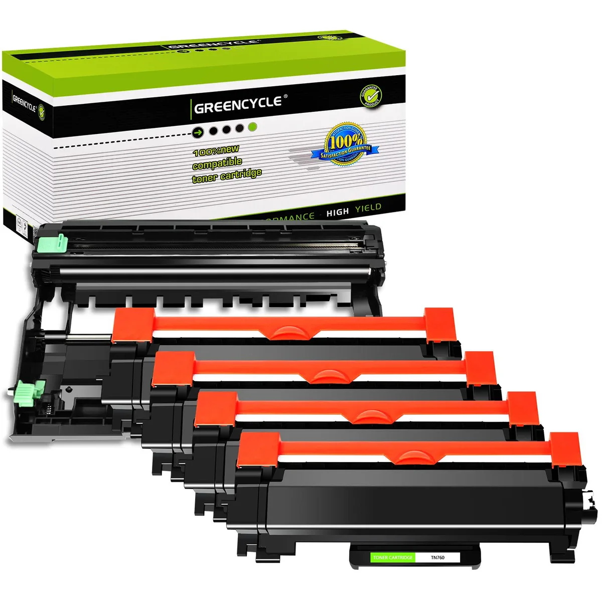 GREENCYCLE GREENCYCLE TN760 4-pack toner + DR730 drum, 3000/12000 pages — product photo