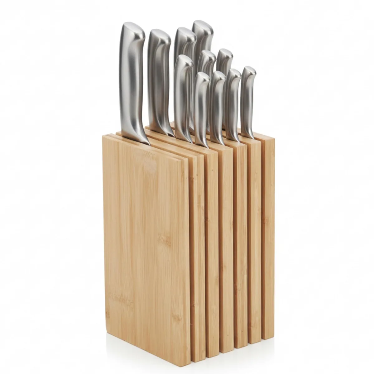 Bamboo knife block with six slots, light wood finish