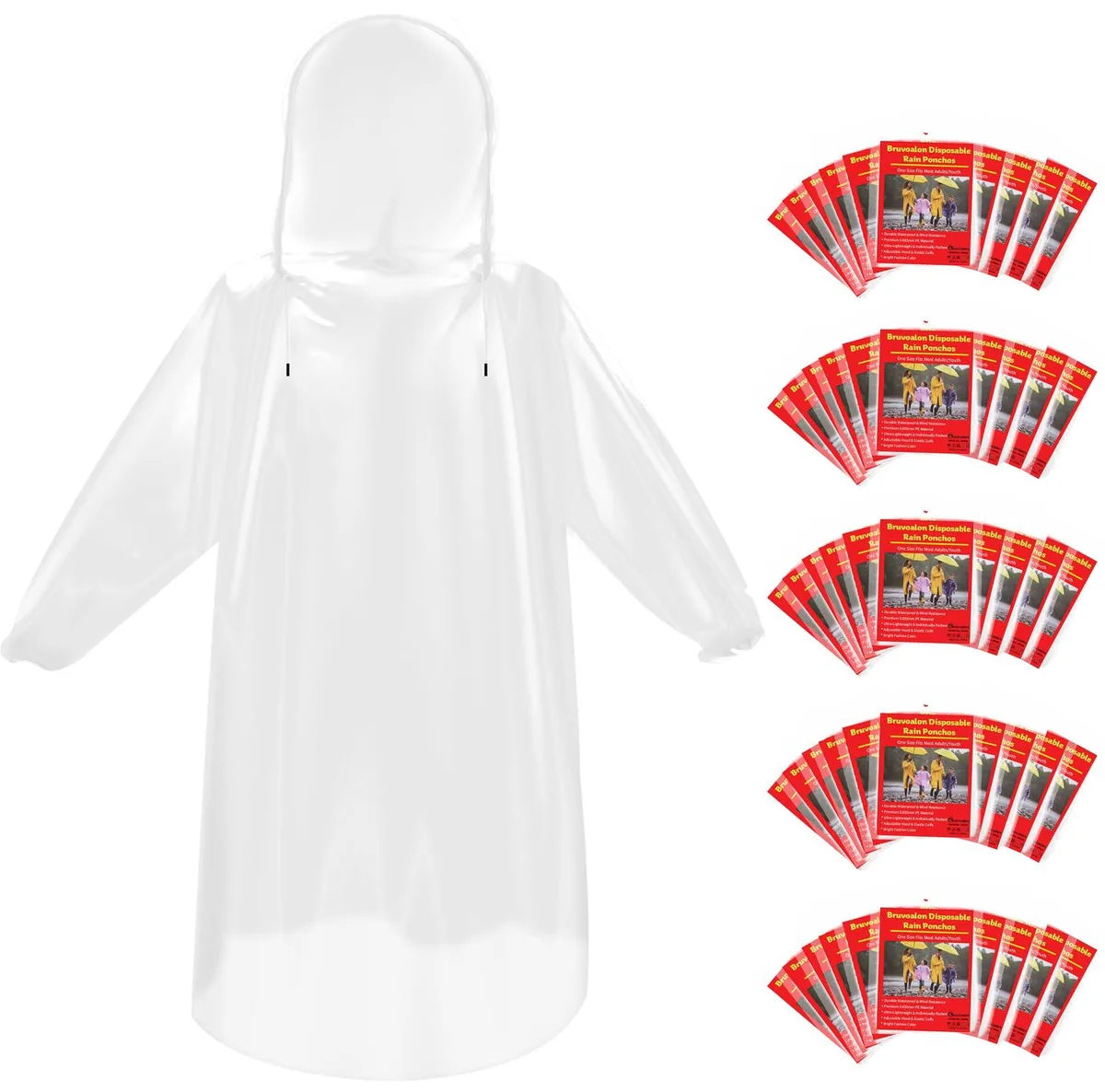 Bruvoalon Rp001 Men's Outerwear Poncho 6 Pack 0.035mm PE Clear Size M — product photo