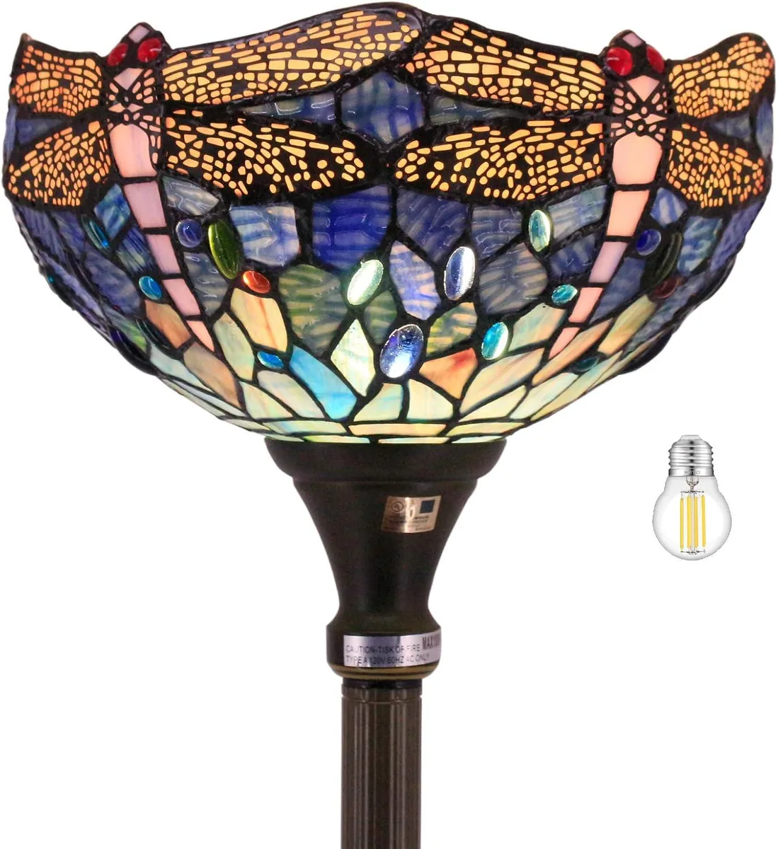 TUKO TUKO Tiffany Floor Lamp Sea Blue Dragonfly 12x66 Inch S631 Series — product photo