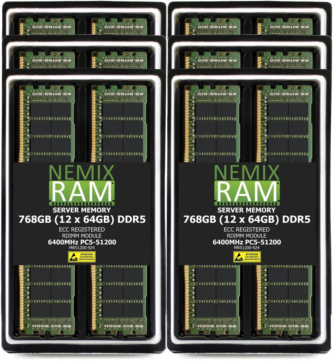 NEMIX RAM NEMIX RAM DDR5 768GB 12x64GB 6400MHz CL52 2Rx4 ECC Registered RDIMM memory upgrade — product photo