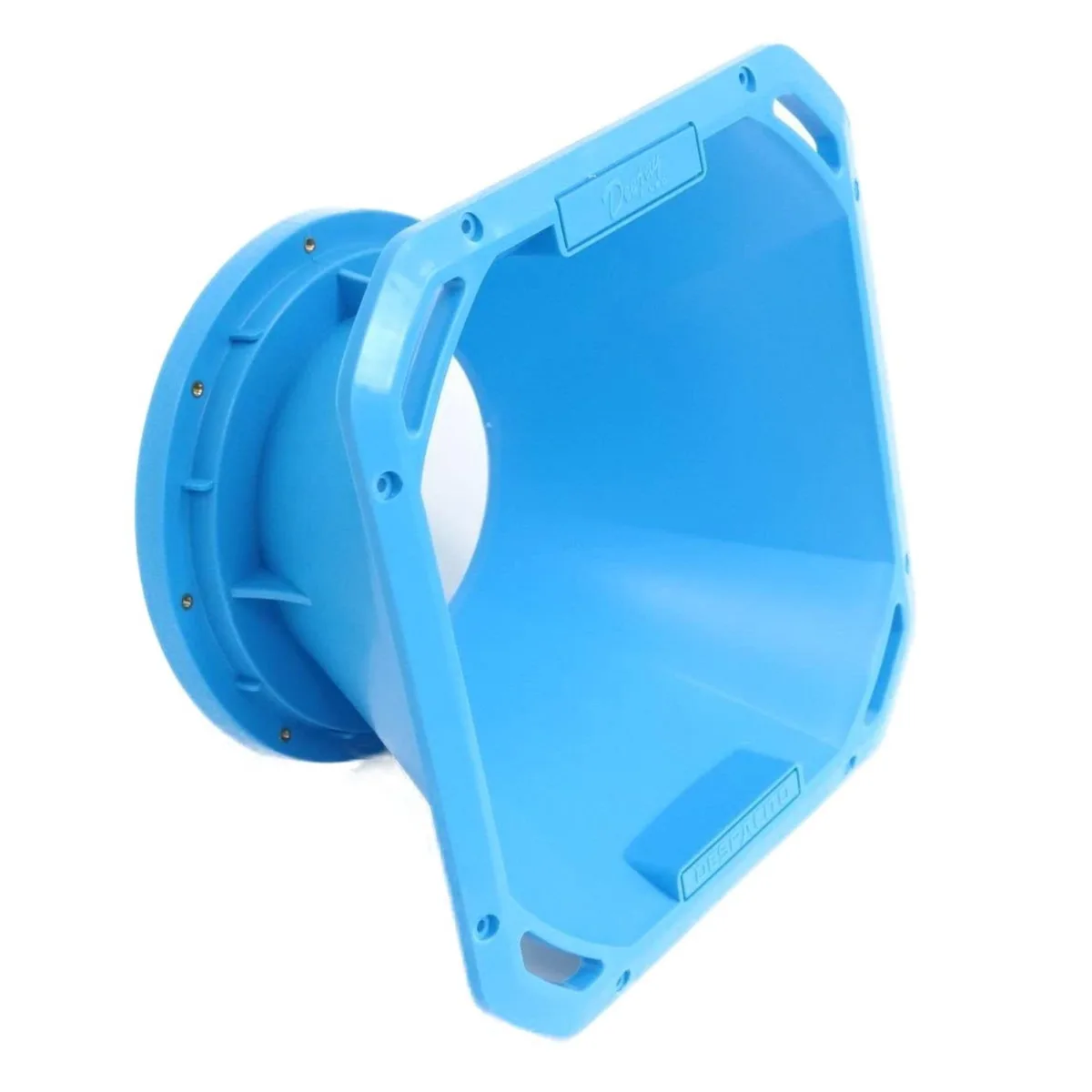 Blue 6.5-inch speaker horn with exponential flare diffuser