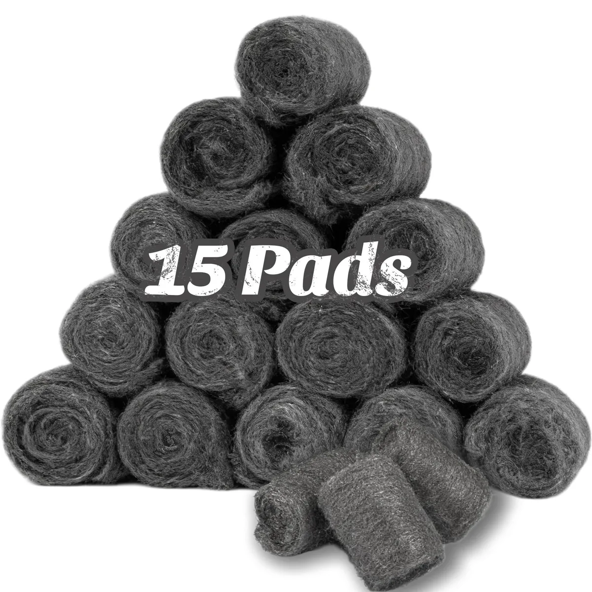 Boxed set of fifteen fine steel wool pads, each twelve grams