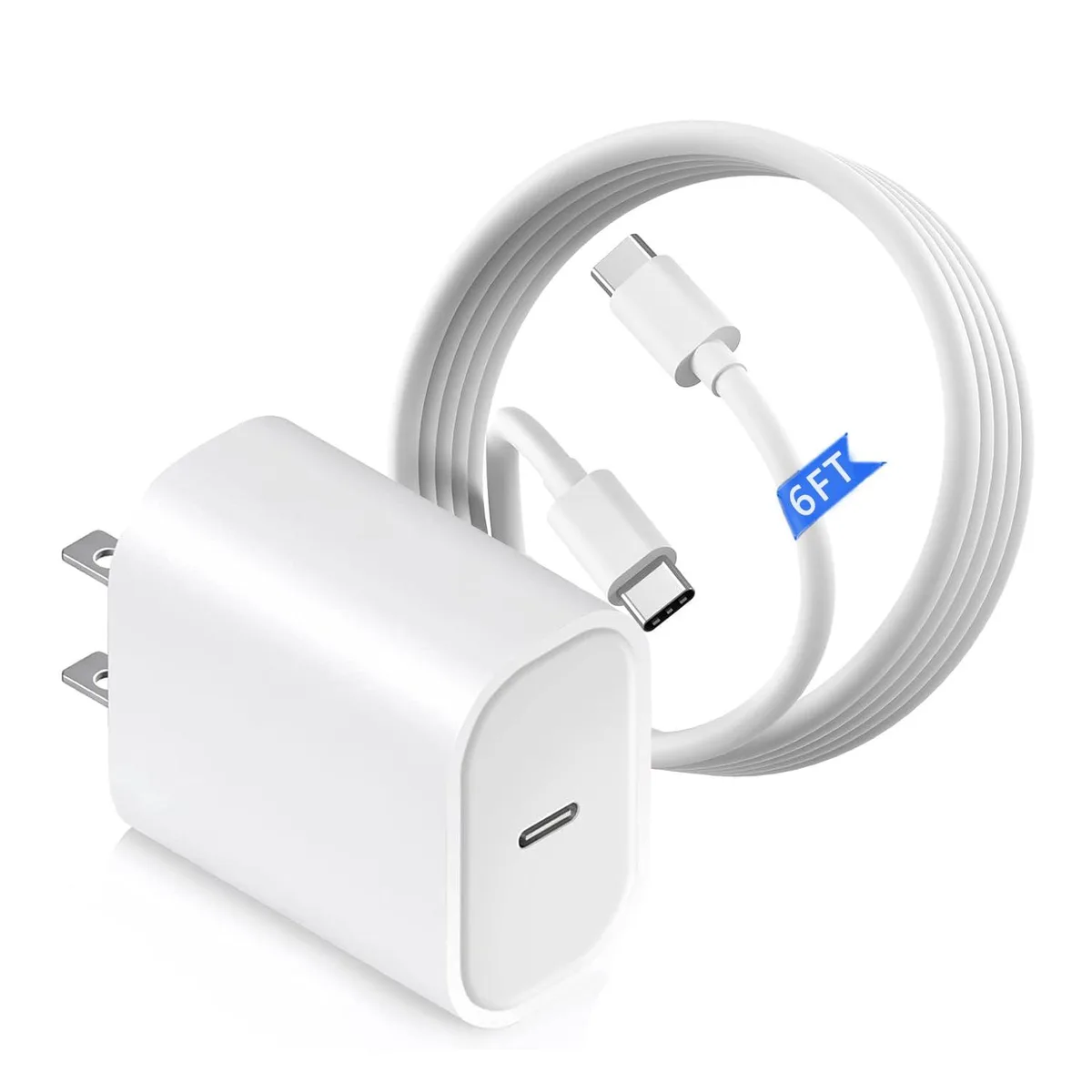  P6-PD30W-GAN 30W USB-C charger with 6ft cable, White — product photo