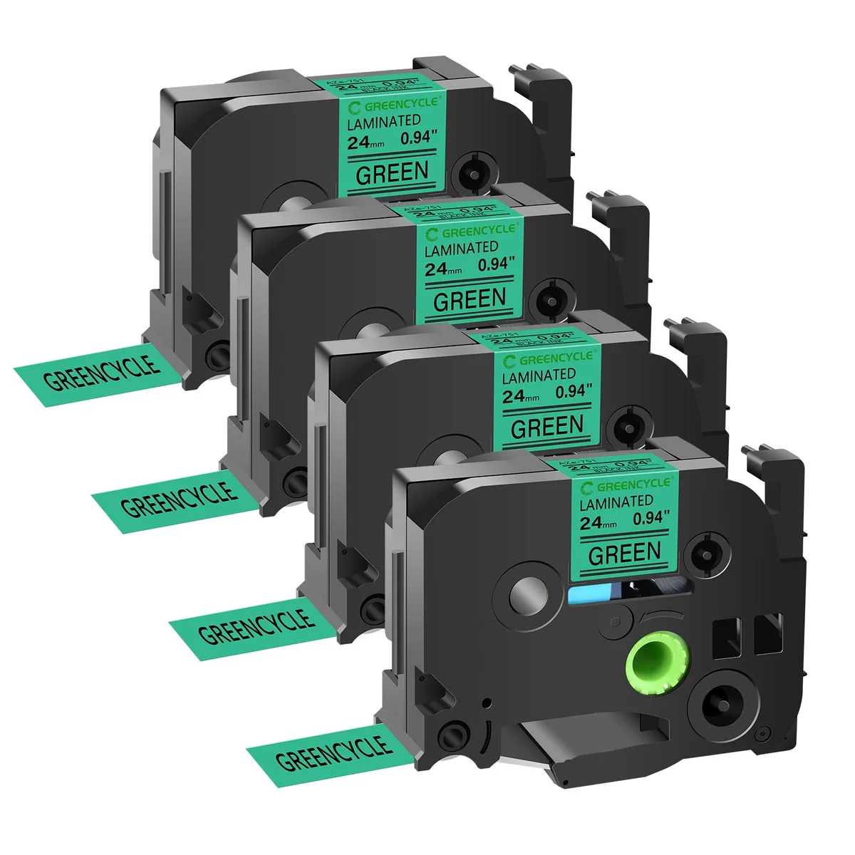 GREENCYCLE GREENCYCLE TZe-751 24mm 0.94" Black on Green Laminated Tape 4 Pack — product photo