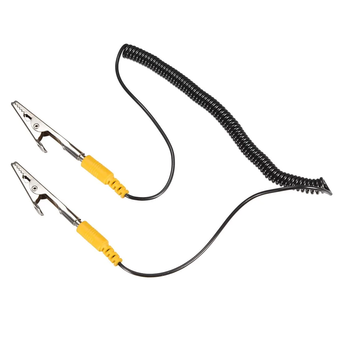 Unique-Bargains Unique-Bargains Anti-Static ESD Grounding Cable Coiled Cord 180cm 71" Double Alligator Clip Claw 10mm .39 — product photo