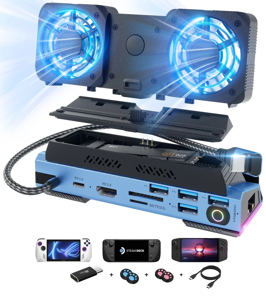KEHIPI KEHIPI 14 in 1 Docking Station with Dismantling Cool Fans M.2 NVMe Enclosure — product photo