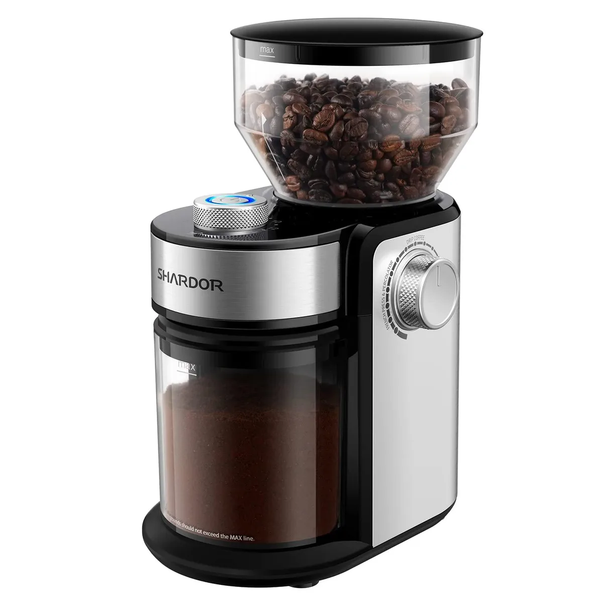 SHARDOR CG835S 16-setting flat burr coffee grinder 150 W silver — product photo