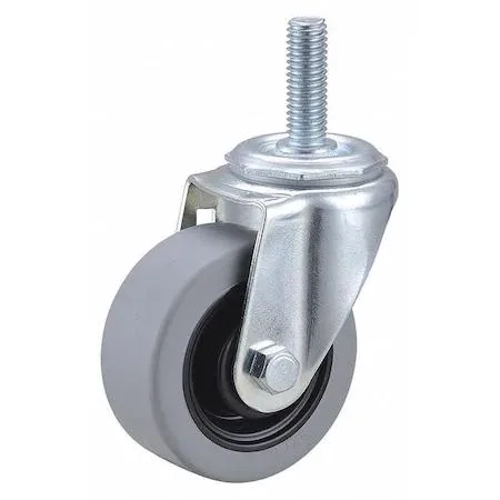 Silver metal swivel caster with orange polyurethane wheel and threaded stem