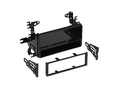 Black plastic DIN radio installation kit with mounting hardware