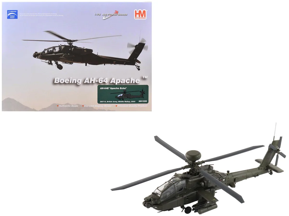 Hobby Master Hobby Master Boeing AH-64E Apache Echo ZM714 Middle Wallop 2022 British Army 1/72 Diecast Hobby Collectible — product photo