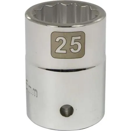 3/4 inch drive 25mm 12-point chrome socket with knurled ring and laser etched markings