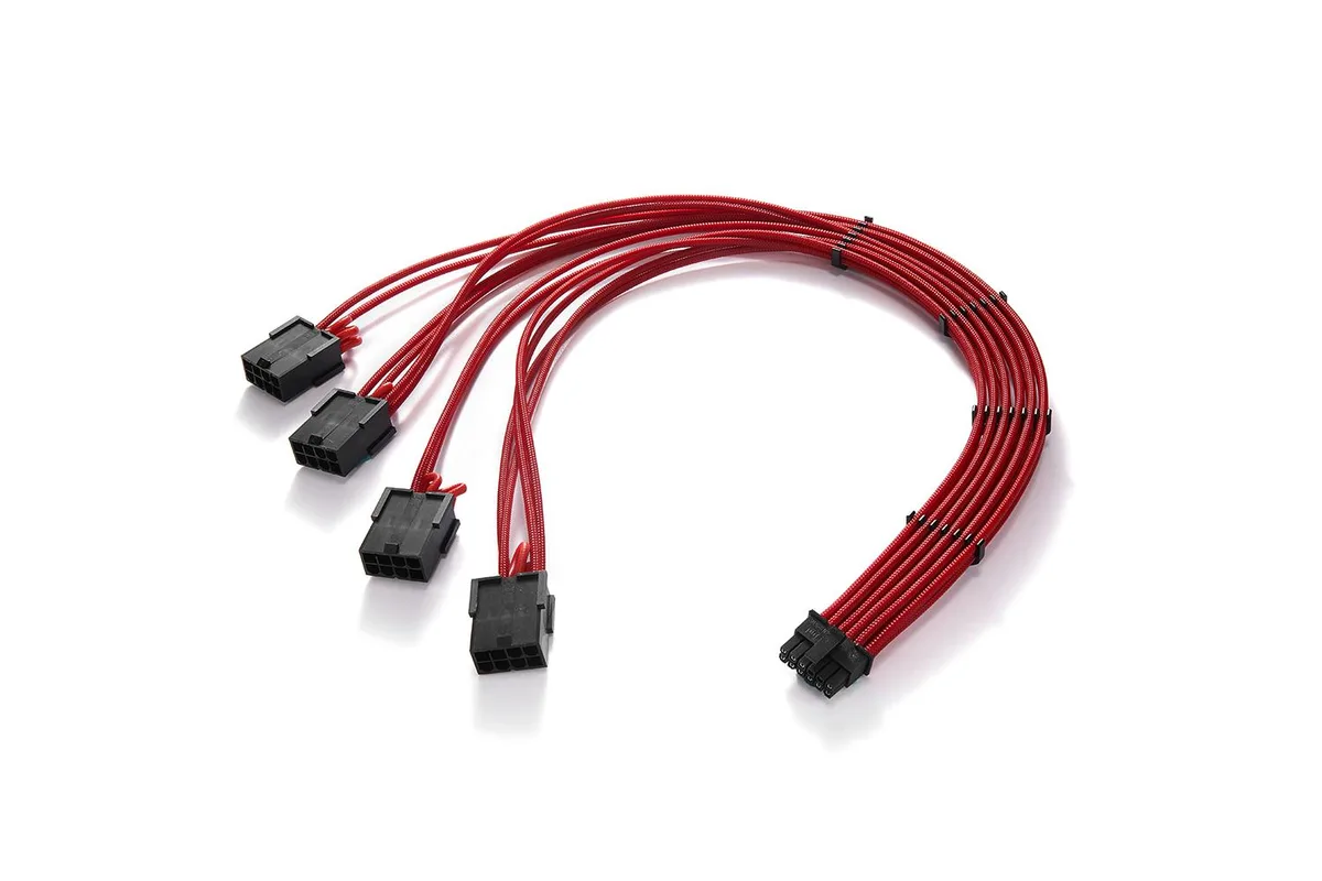 FormulaMod FormulaMod 16AWG 12VHPWR to 4×8Pin PCIe 5.0 Extension Cable 17.7in Red — product photo