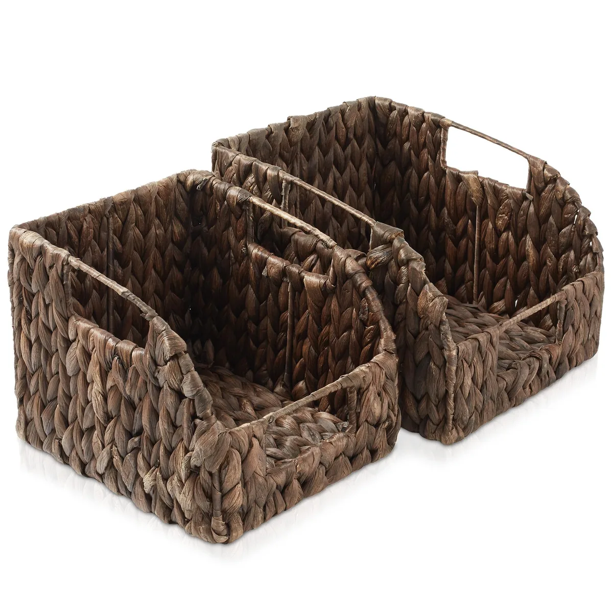Casafield Casafield Set of 2 Water Hyacinth Pantry Baskets with Handles Espresso Medium Large Shelving — product photo