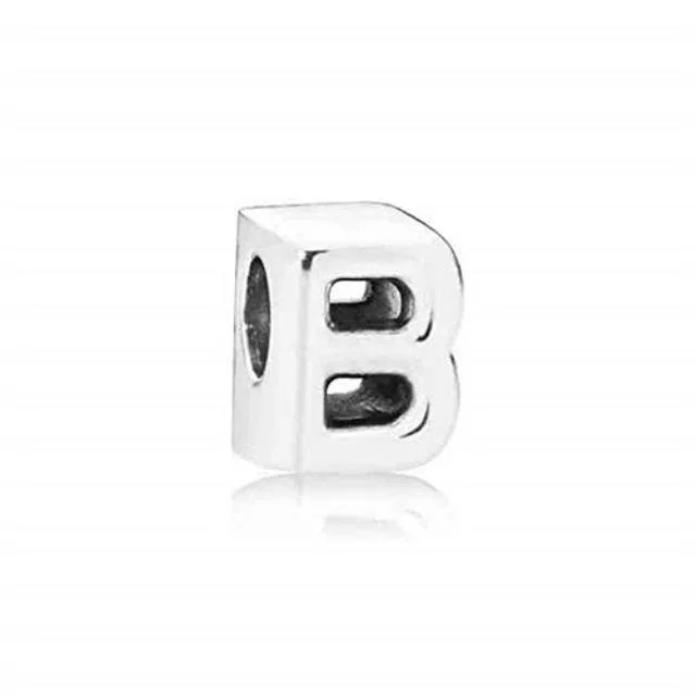 Small sterling silver charm shaped like a capital letter B