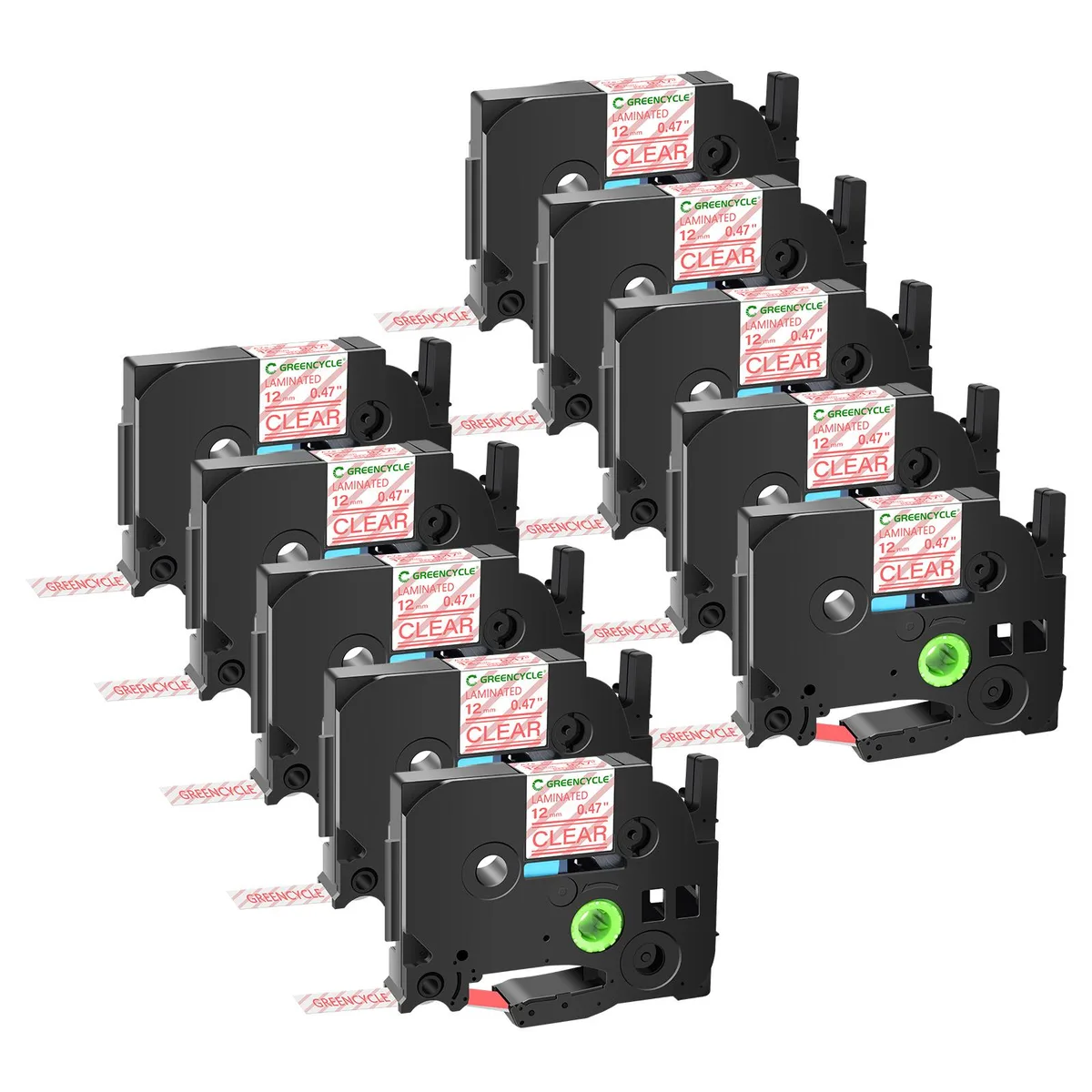 GREENCYCLE GREENCYCLE TZe-132 12mm Red on Clear Laminated Tape 10 Pack — product photo