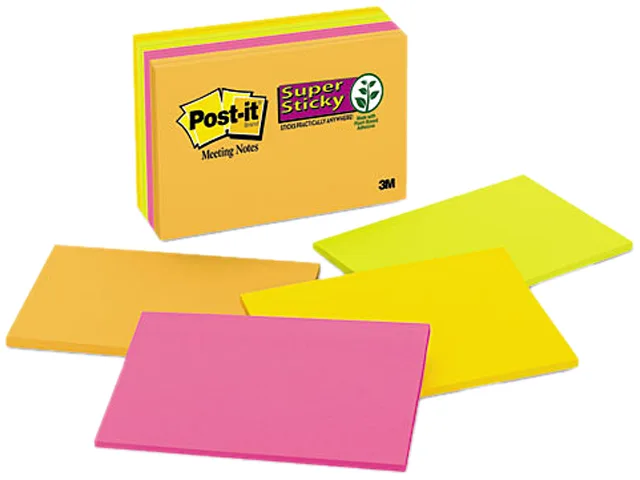 Post-it Super Sticky Post-it Super Sticky 6445-SSP sticky note pack, Electric Glow, 8 pads of 45 sheets — product photo