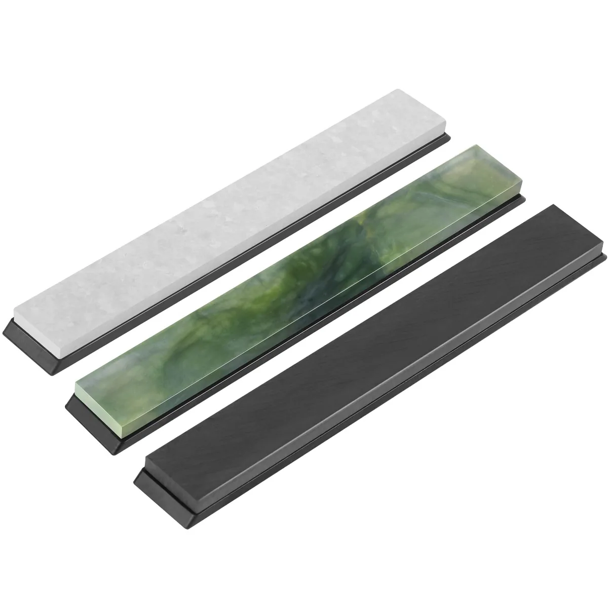 Three rectangular black stones in a set, 6.2 inches long, .9 inches wide, .27 inches thick