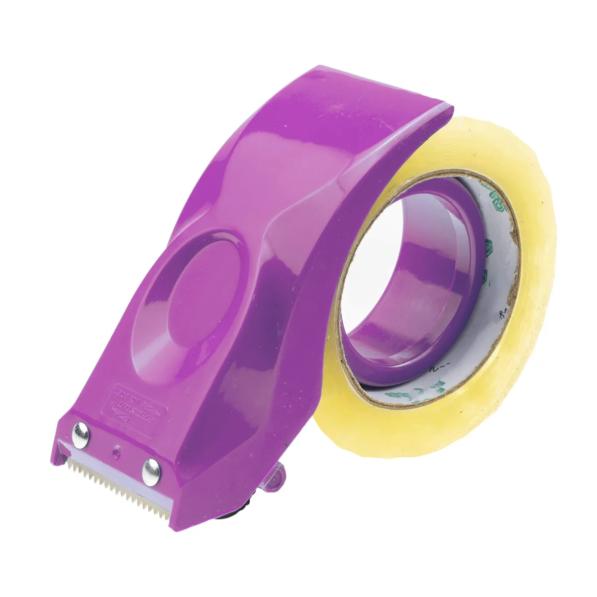 Pink handheld tape dispenser with matte ABS frame and serrated roller blade