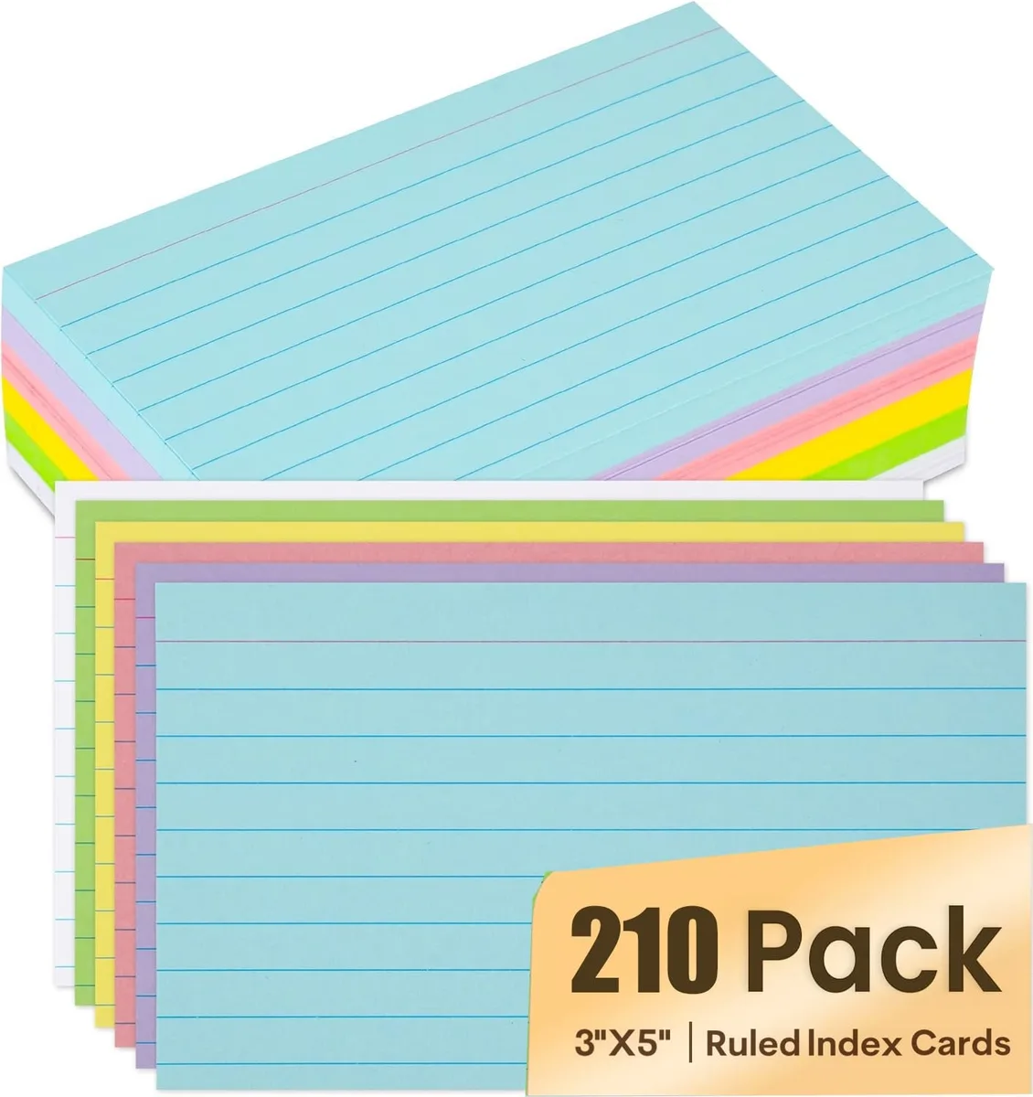 Stack of 210 ruled 3x5 inch index cards in six pastel colours