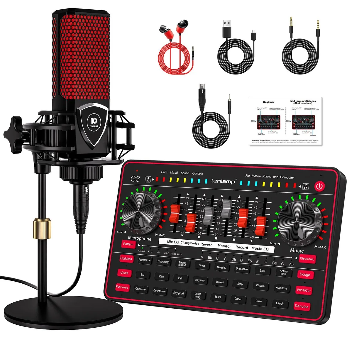  tenlamp G3-T-L3*1 Podcast Bundle 3.5mm Mic Soundboard 24 Effects — product photo