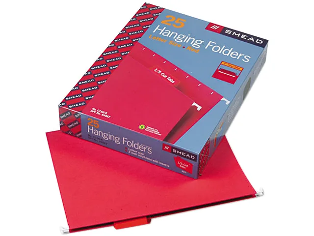 Smead Smead 64067 Hanging File Folders 1/5 Tab 11 Point Letter Red 25/Box — product photo