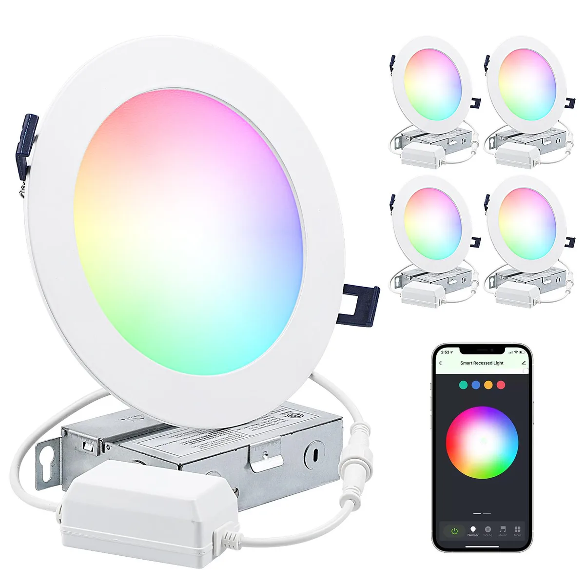 TorchStar LED TorchStar LED 4-Pack 6 Inch RGBCW Smart Recessed Lighting 12W 2000-5000K — product photo