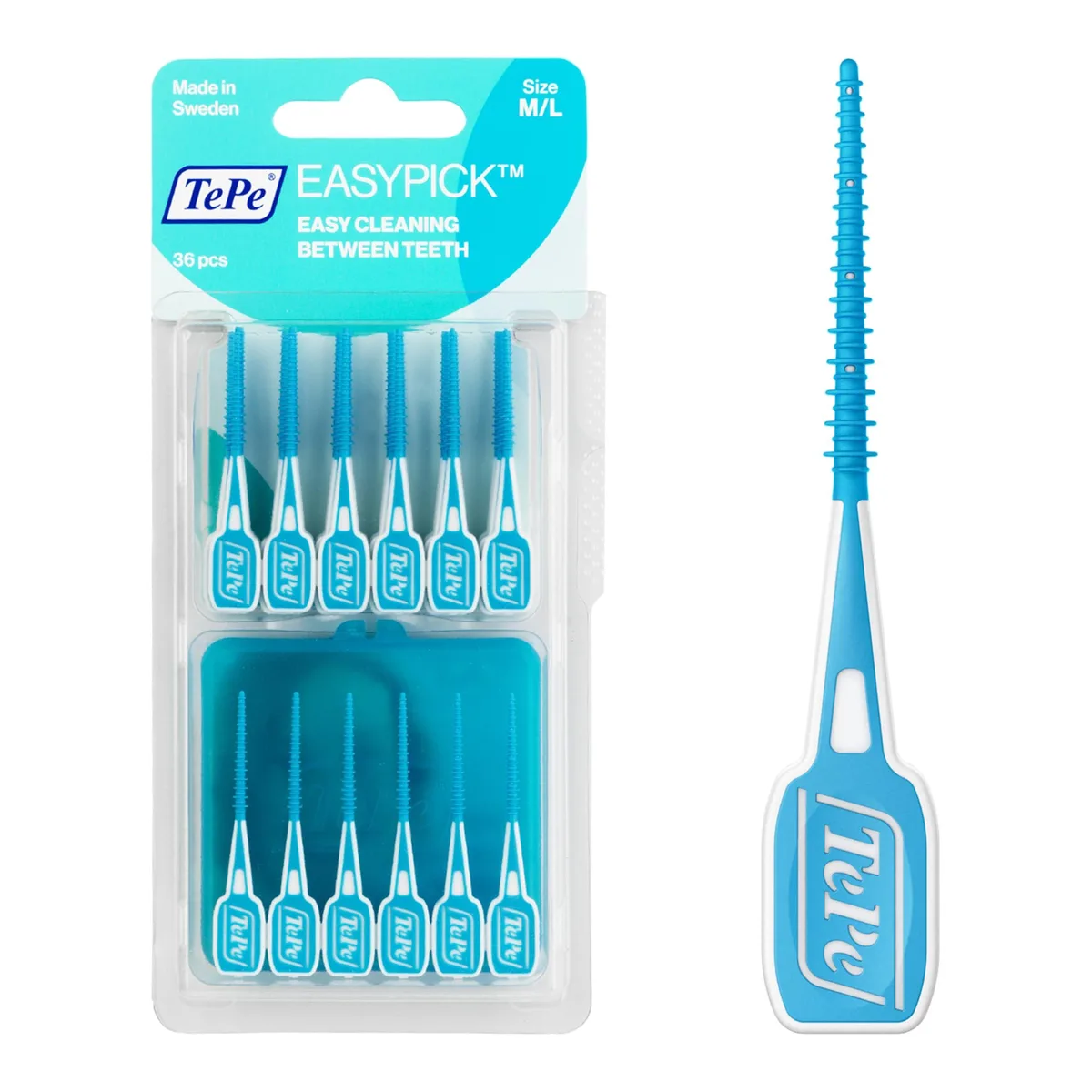 Blue TePe EasyPicks interdental cleaners in pocket case, 36 pack
