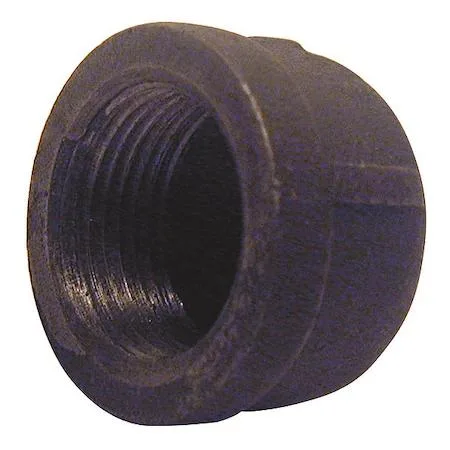 Round malleable iron pipe cap with female NPT threads