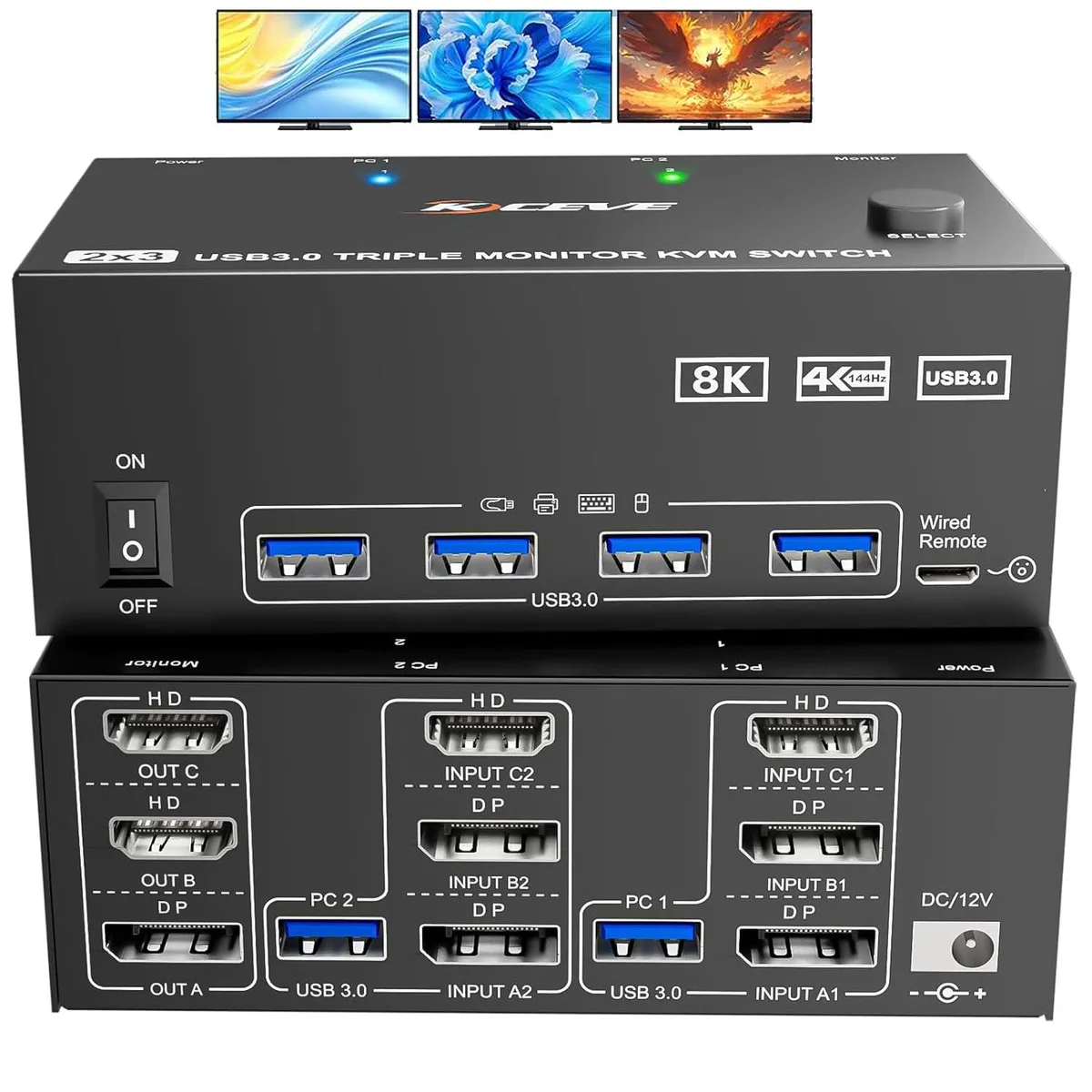 AUTYUE AUTYUE KC-203DH2 KVM Switch 8K@60Hz 4K@144Hz 2 PC 3 Monitors — product photo