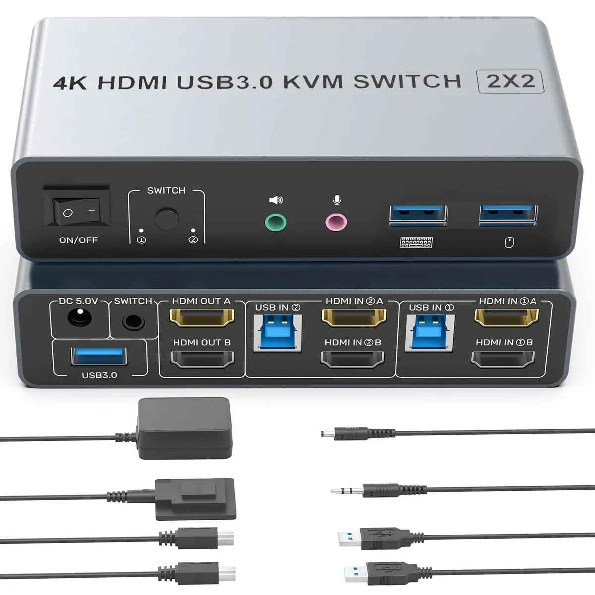 AUTYUE AUTYUE HDMI KVM Switch 2 Monitors 2 Computers 4K@60Hz 3 USB 3.0 Ports Desktop Controller — product photo