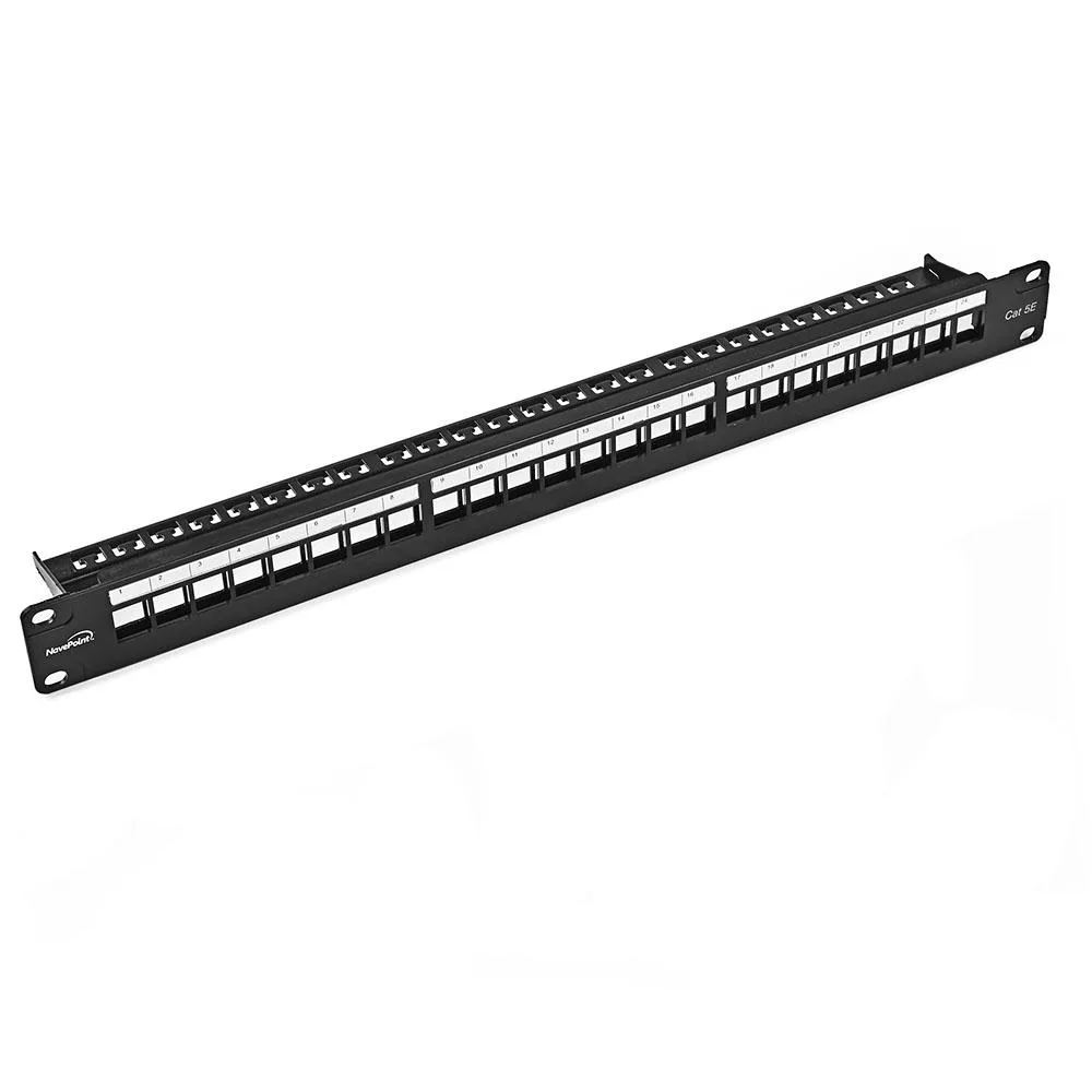 NavePoint NavePoint 24-Port CAT5e UTP Patch Panel 1U with Keystones, Black — product photo