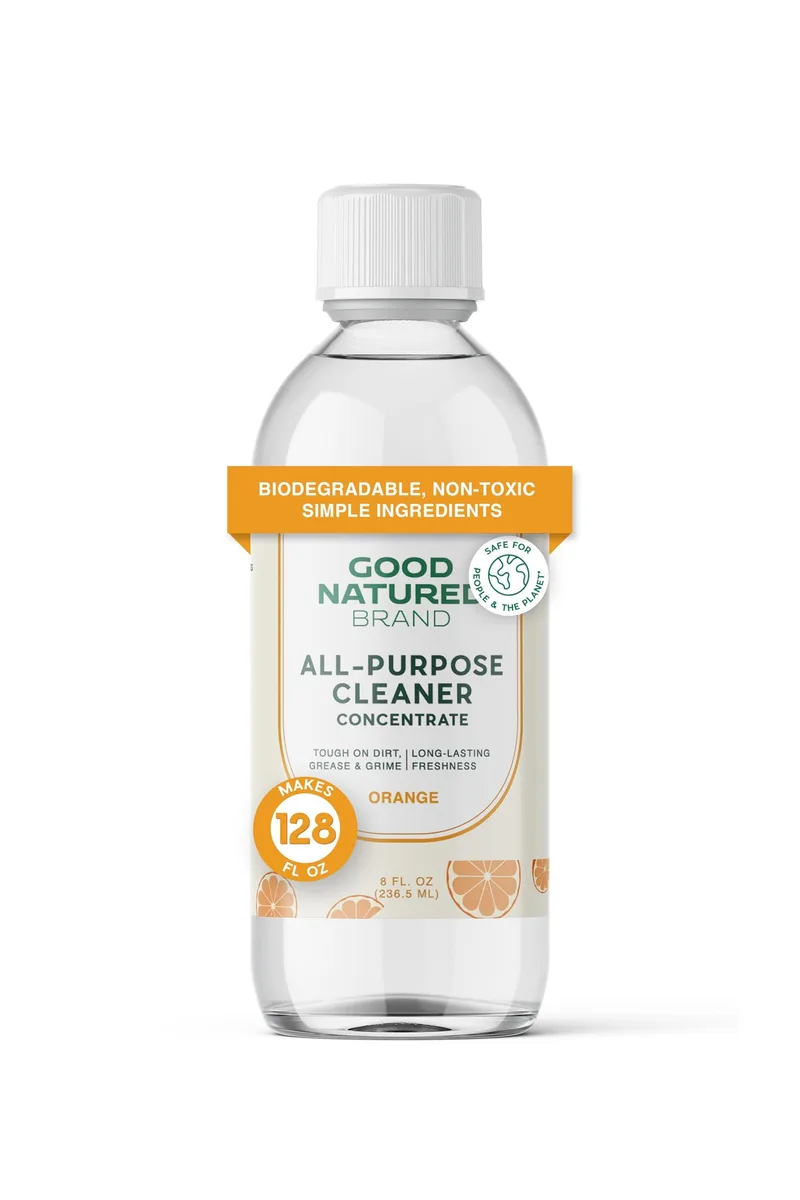 Clear bottle of orange-scented 16X concentrate cleaner 128oz yield