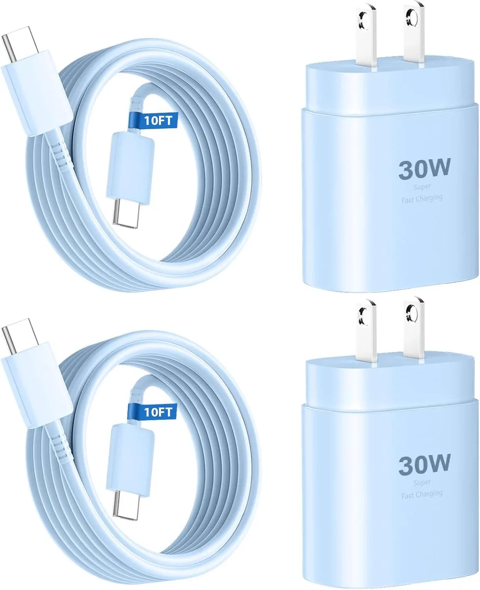  30W USB-C charger with 10ft cable blue — product photo