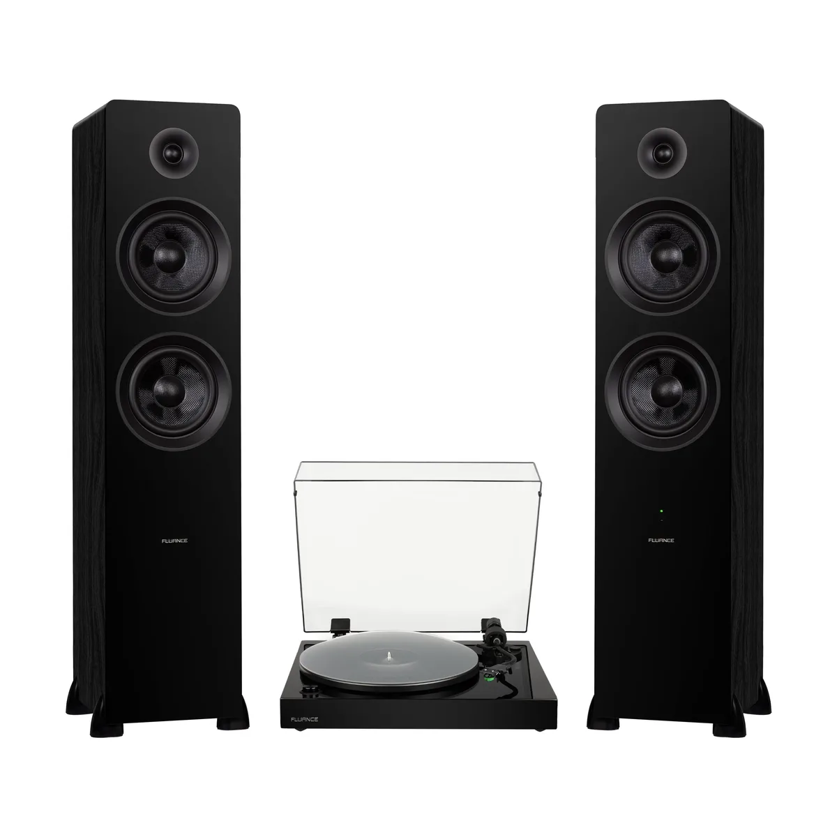 Fluance RT81+ turntable piano black with Ai81 tower speakers black ash