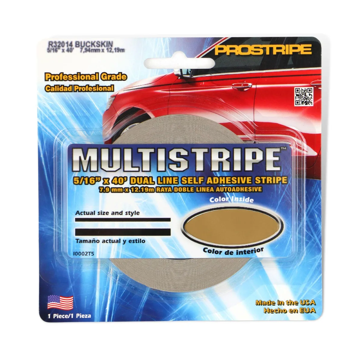 Roll of buckskin pinstriping tape showing double gold stripes on vinyl backing
