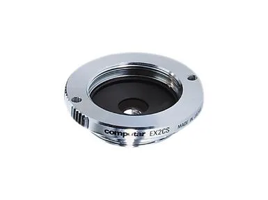 Small metallic silver cylinder with threaded CS-mount ends