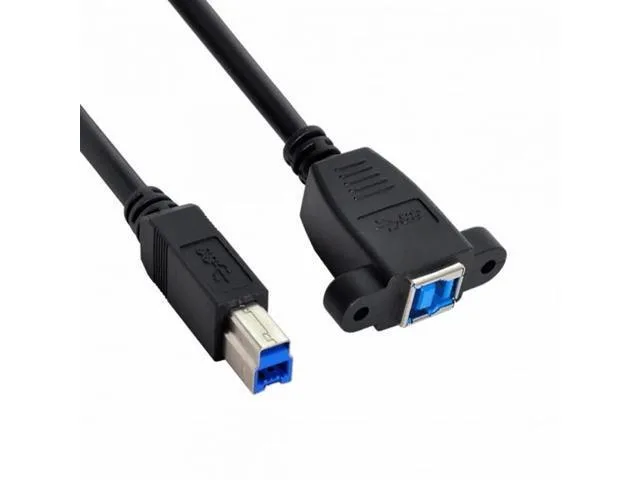 Blue USB 3.0 panel-mount Type-B female to male extension cable, .5m