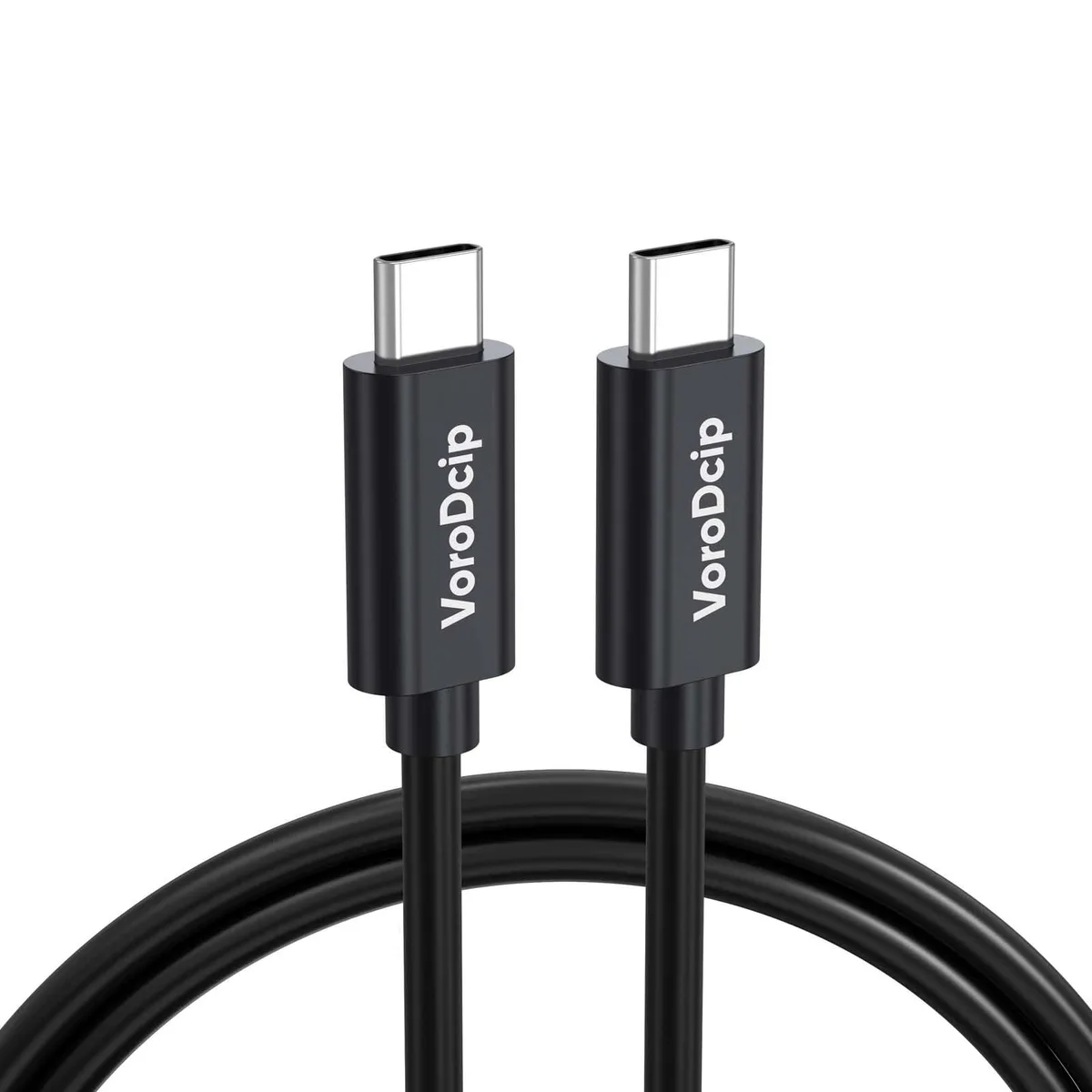 Black USB-C to USB-C cable, three feet long, male-to-male connectors