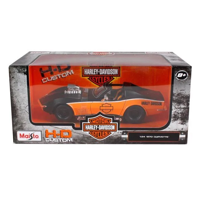 Maisto Maisto 32193 1/24 Scale 1970 Chevrolet Corvette Harley Davidson Diecast Vehicle Black &amp; Orange — product photo