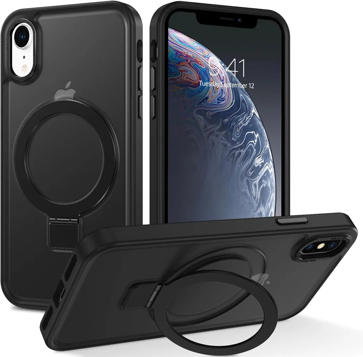 TAURKENAM TAURKENAM iPhone XR 6.1" Magnetic Ring Stand Case Black — product photo