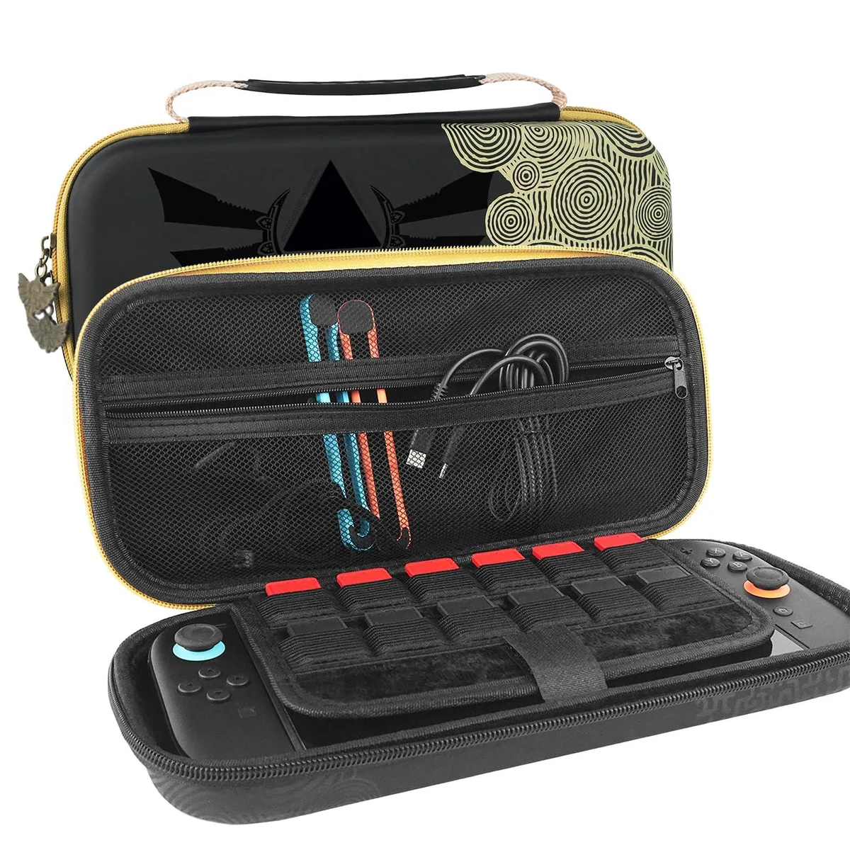 Black hard-shell carrying case for Switch 2 with 12 game card slots and plush interior