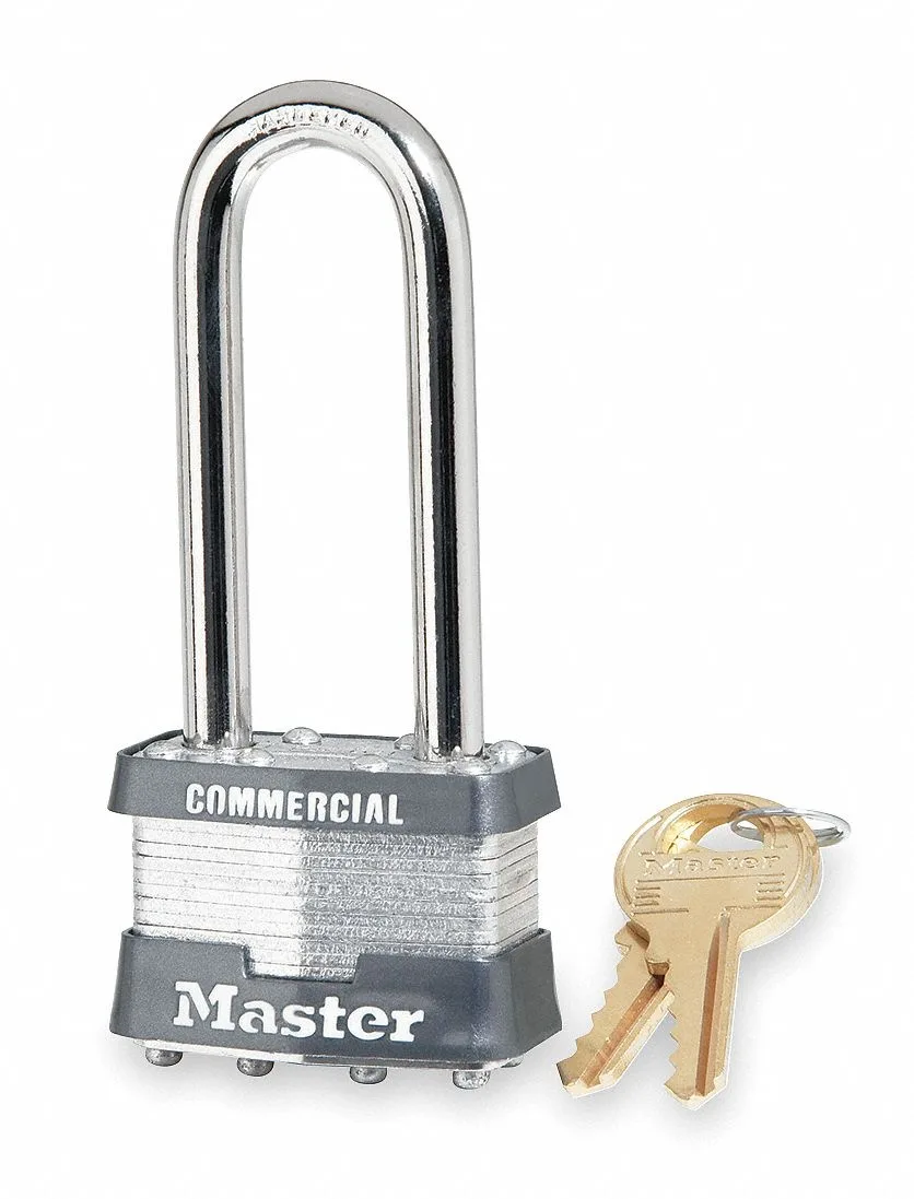 Silver steel rectangular padlock with long shackle