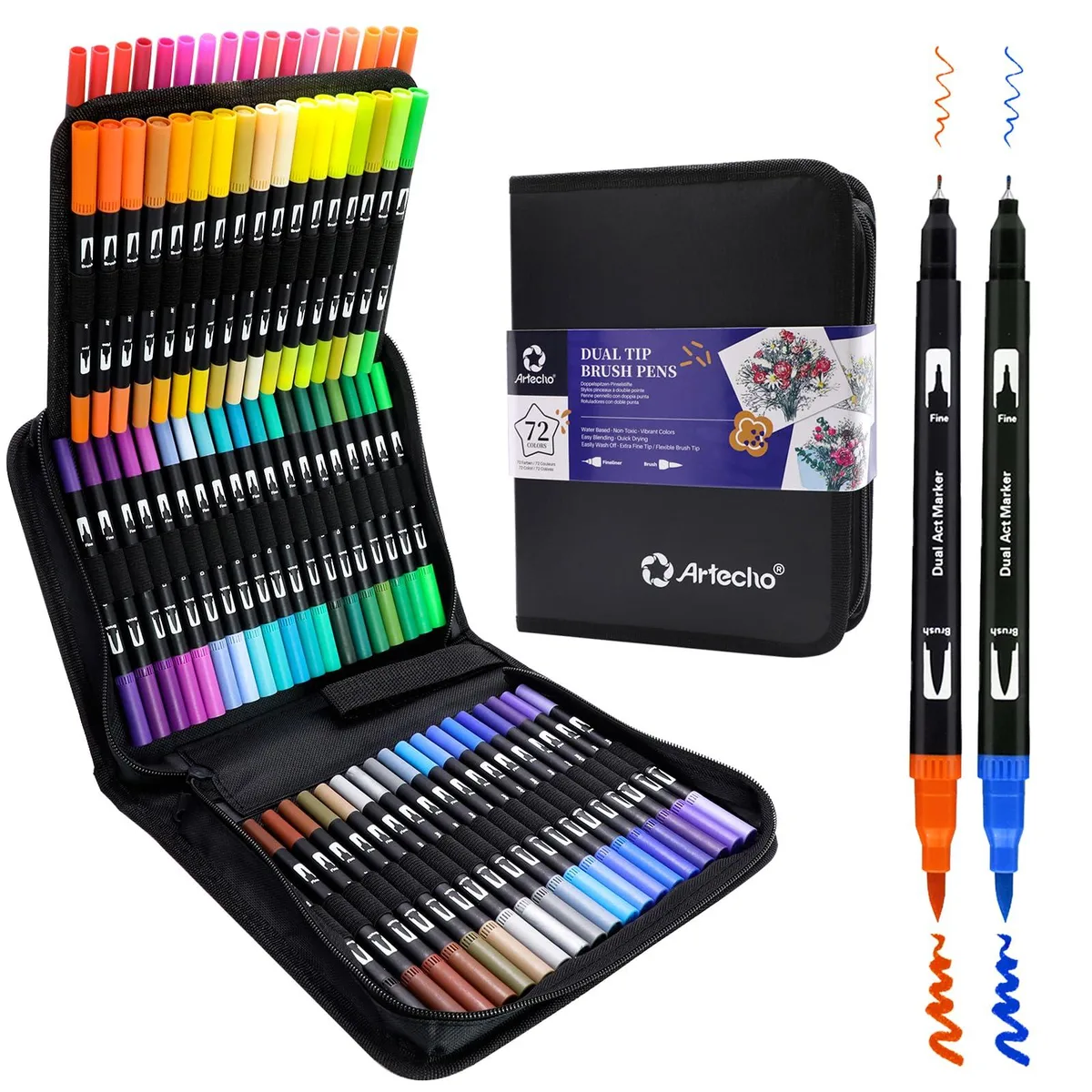  Artecho ATO-CM7228 72-color dual-tip drawing markers — product photo