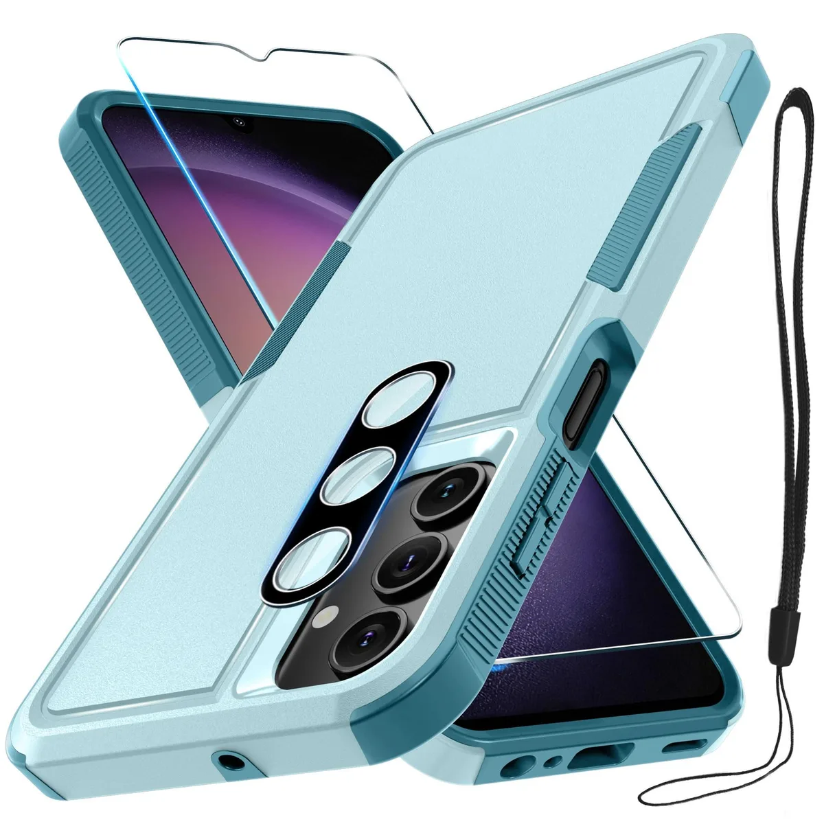  RMOCR Samsung Galaxy A15 5G Rugged Case with Lanyard, Tempered Glass and Camera Cover, Mint Green — product photo