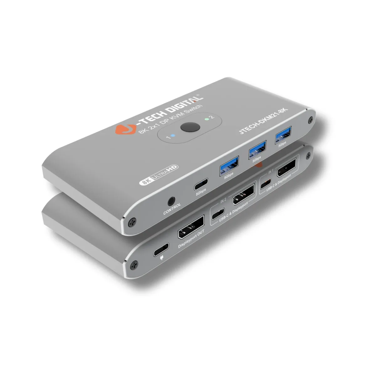 J-Tech Digital Inc. J-Tech Digital JTECH-DKM21-8K 8K@60Hz 4K@240Hz DP 1.4 KVM Switch 2PC 1Mon 4×USB 3.0 — product photo