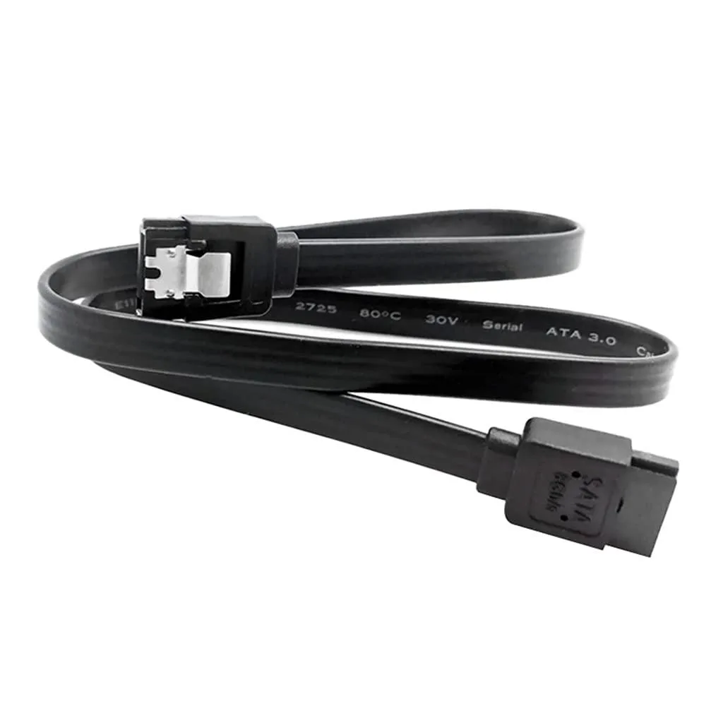 Black SATA 3.0 data cable, 40 cm, straight connectors with locking latches