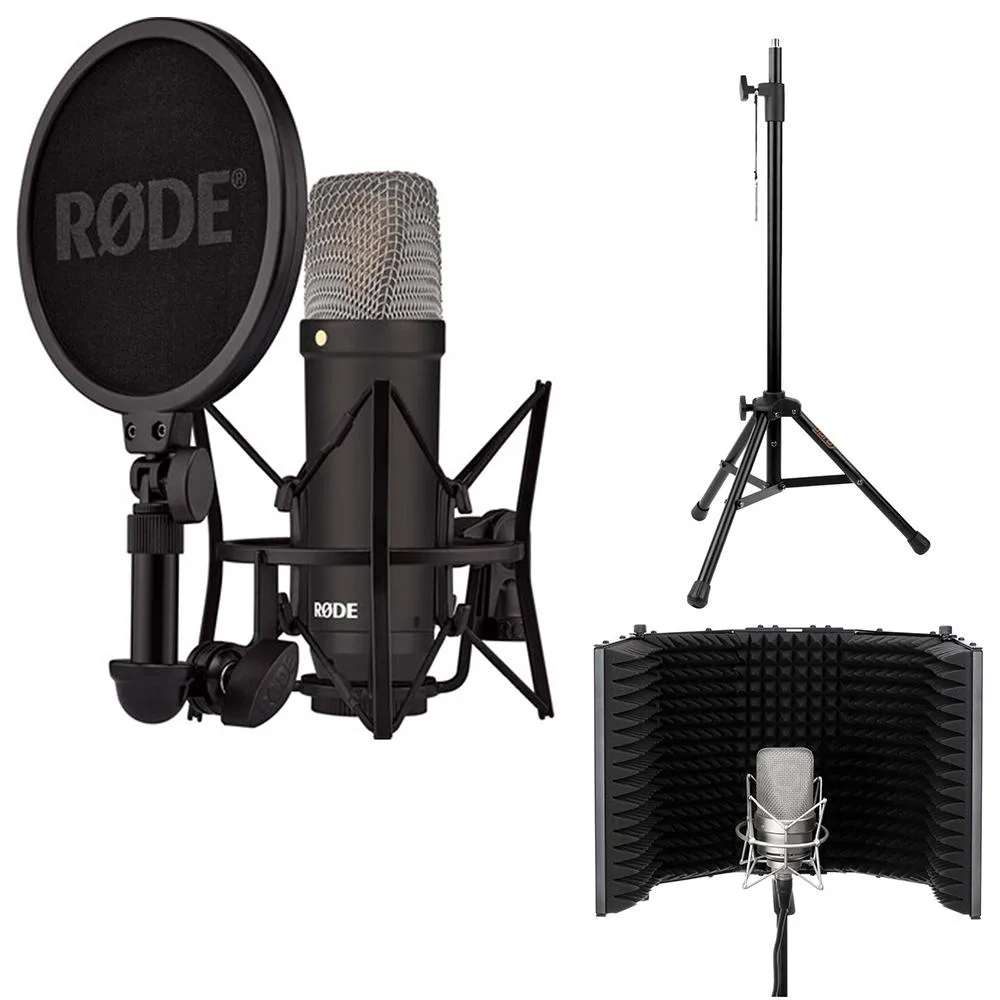 RODE Microphone RODE NT1 Signature Series Condenser Microphone Black Bundle with Auray Reflection Filters — product photo