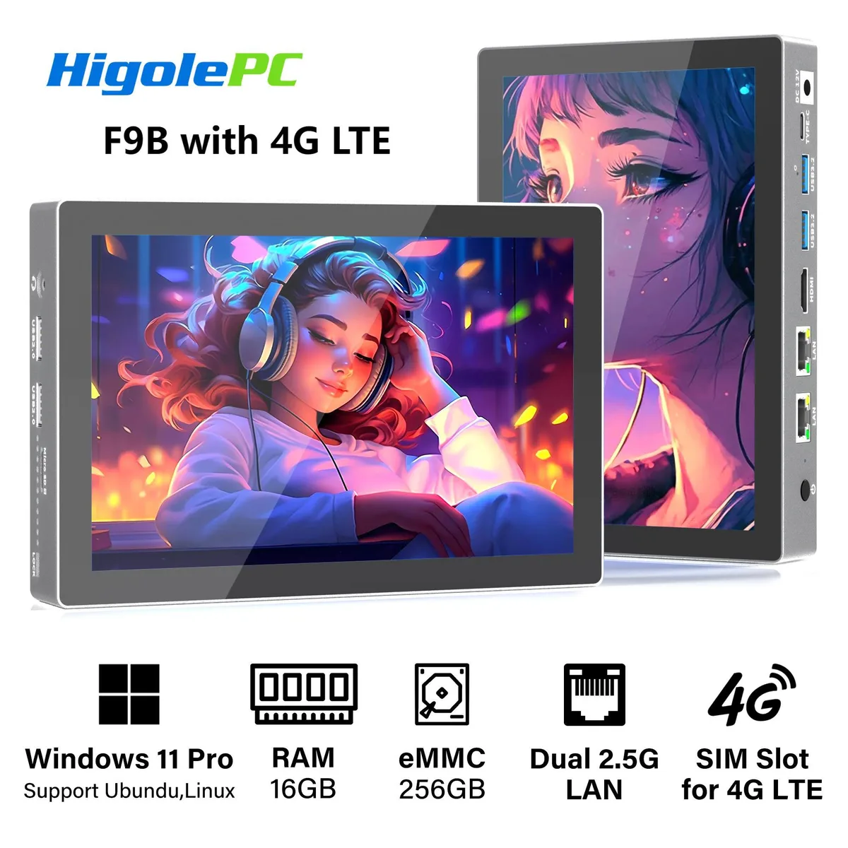 Higole Higole F9B 4G LTE 7" Touch Mini PC Windows 11 Pro N100 16GB DDR4 256GB eMMC — product photo